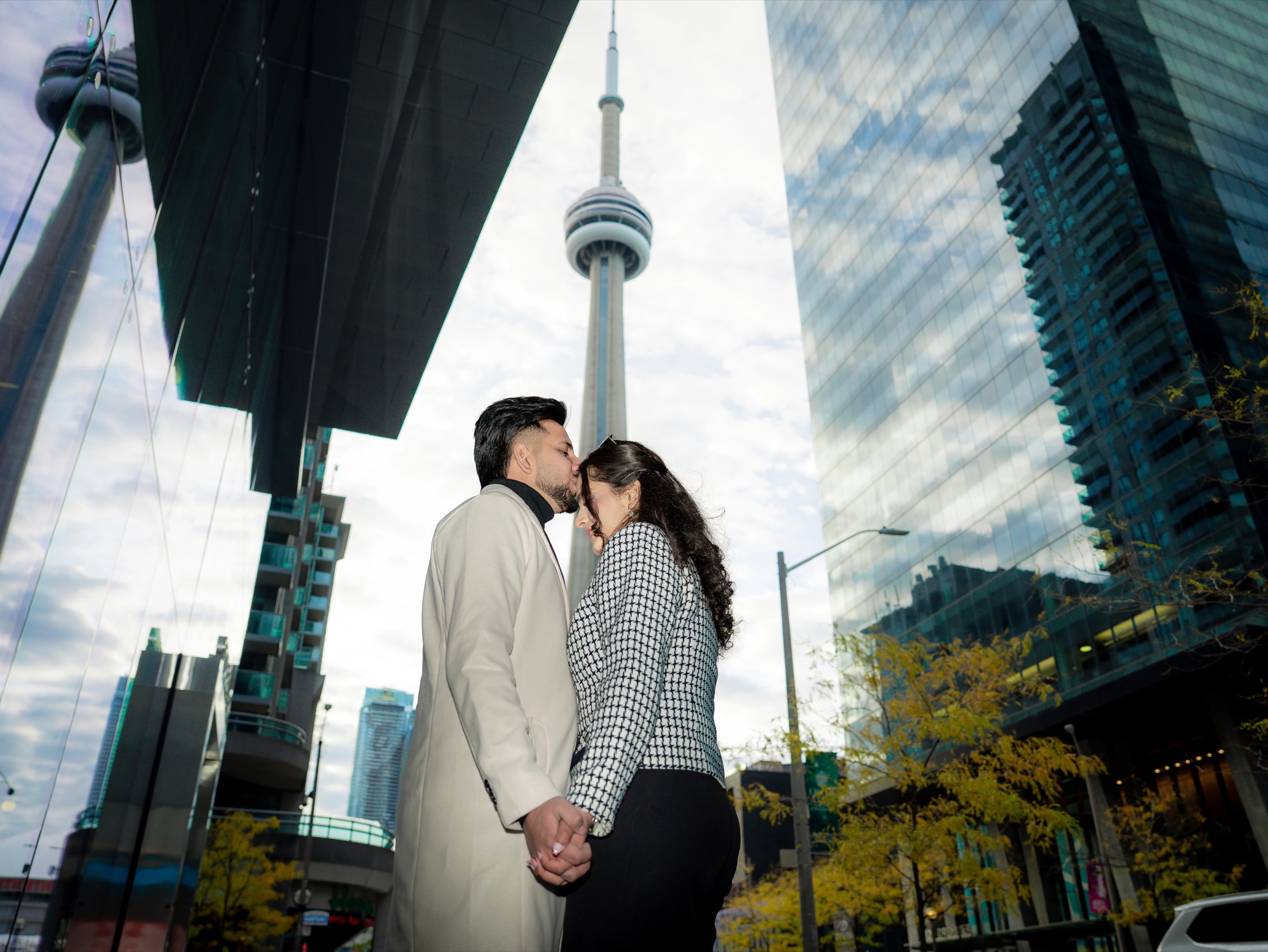 Pre-wedding couple portrait with intimate framing